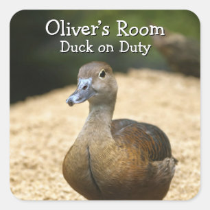 Custom Kids Room Duck on Duty Name Design Square Sticker