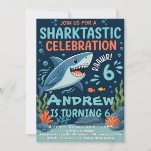 Custom Kids Shark Birthday Invitation