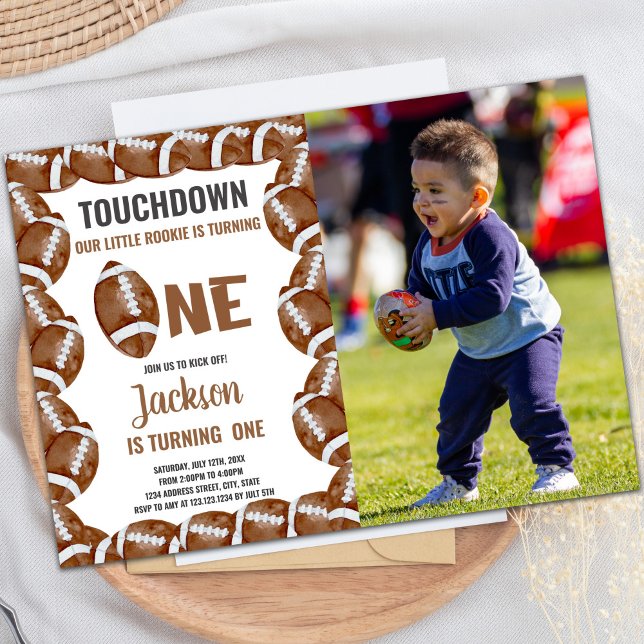 Custom Kids Sports Party Invite (Brown Football Birthday Invitations with photo)