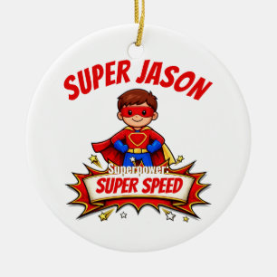 Custom Kids Superhero Name Ceramic Tree Decoration