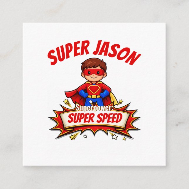 Custom Kids Superhero Name & Superpower Enclosure Card (Front)