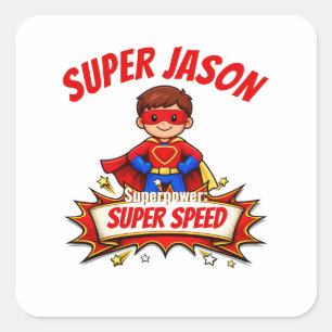 Custom Kids Superhero Name & Superpower Square Sticker