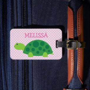 Custom kids travel luggage tag with cute turtle