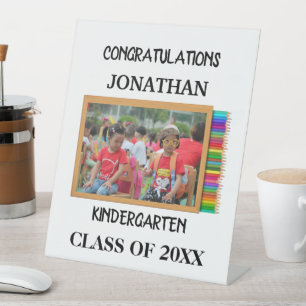 Custom kindergarten graduate chalkboard photo pedestal sign
