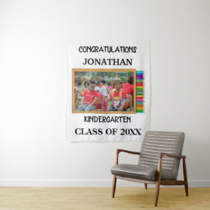 Custom kindergarten graduate chalkboard photo tapestry