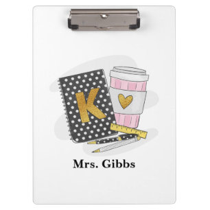Custom Kindergarten Teacher Black Notebook Coffee Clipboard