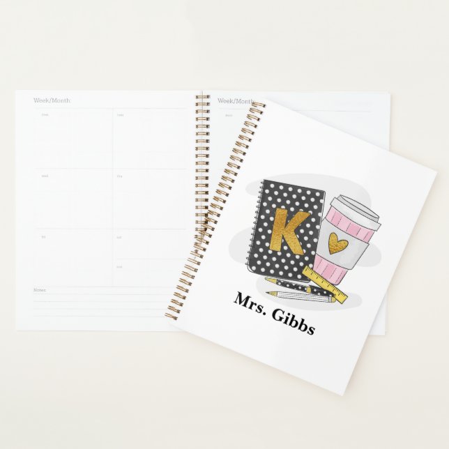Custom Kindergarten Teacher Black Notebook Coffee Planner (Display)