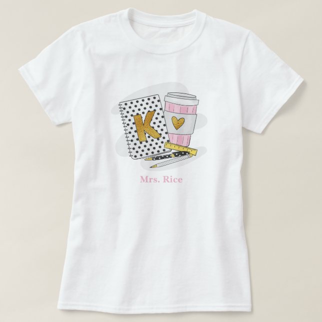 Custom Kindergarten Teacher White Notebook Coffee T-Shirt (Design Front)