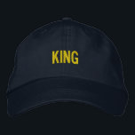 Custom KING Embroidered Adjustable Navy-Hat Style Hat<br><div class="desc">Elevate your casual wardrobe with the Custom KING Text Printed Adjustable Cap. Featuring striking "KING" embroidery in bold lettering, this navy cap combines style and comfort. The adjustable strap ensures a snug, personalised fit for all-day wear.</div>