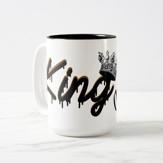 Custom King Gold crown with Name  Two-Tone Coffee Mug (Front Left)