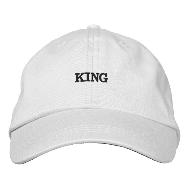 Custom King Name Black Colour Text Visor White  Embroidered Hat (Front)