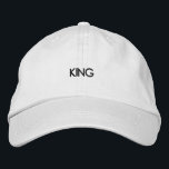Custom King name Century Gothic font Handsome-hat Embroidered Hat<br><div class="desc">KING Black colour text printed with Century Gothic font size updated and Handsome White colour cotton embroider hats or caps. You can able to change the text name as you like.</div>