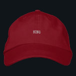 Custom KING Premium fabric designed for Men or Boy Embroidered Hat<br><div class="desc">Stand out with this striking red cap,  featuring the word "King" intricately embroidered on the front. The cap is made from premium fabric and designed for both style and comfort,  with an adjustable strap for a perfect fit. A unique accessory that adds a royal touch to any outfit.</div>