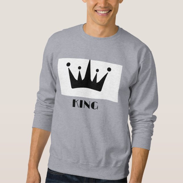 Custom King Text Black Crown Image Basic Grey Sweatshirt (Front)