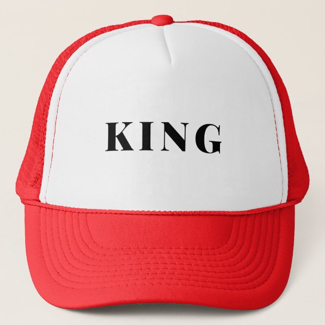 Custom King text name White and Red Colour Caps Ha (Front)