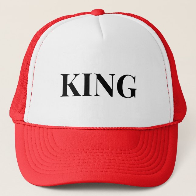 Custom King text name White and Red Colour Caps Ha (Front)