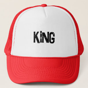 Custom King text name White and Red Colour Caps Ha