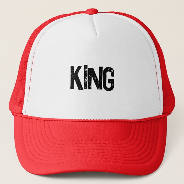 Custom King text name White and Red Colour Caps Ha (Front)