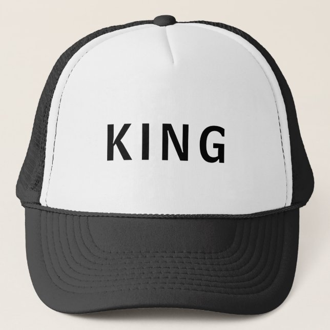 Custom King Text White and Black Trucker Hats Caps (Front)