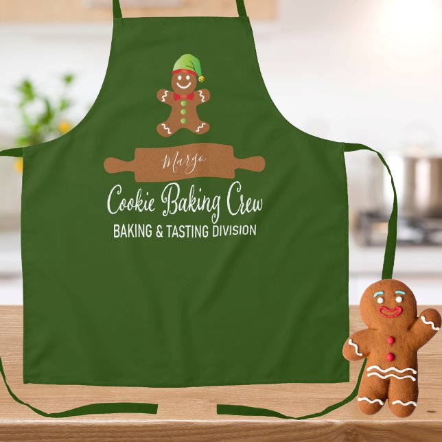 Custom Kitchen Baking Christmas Apron (Monogram holiday cookie baking crew ginger bread man, Perfect for baking with your favorite crew.)