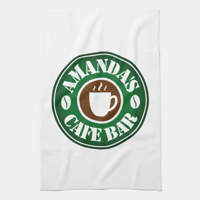 Custom kitchen bar towel with coffee shop logo (Vertical)