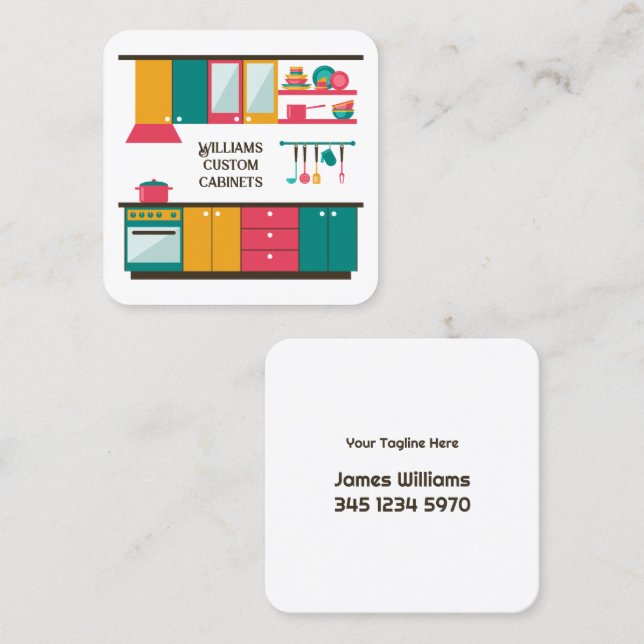 Custom Kitchen Cabinets Square Business Card (Front/Back)