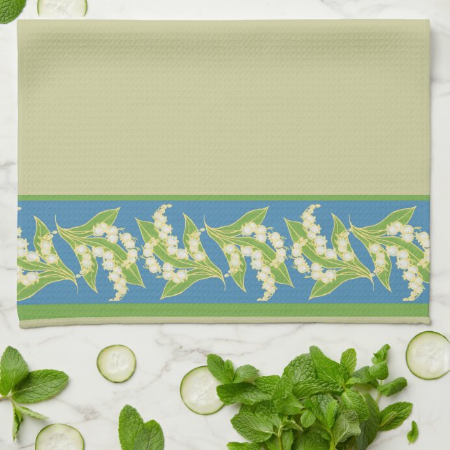 Custom Kitchen Towel: Lilies of the Valley, Blue Tea Towel (Folded)
