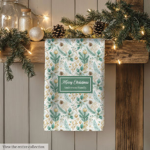 Custom Kitchen Towel White Poinsettia Christmas