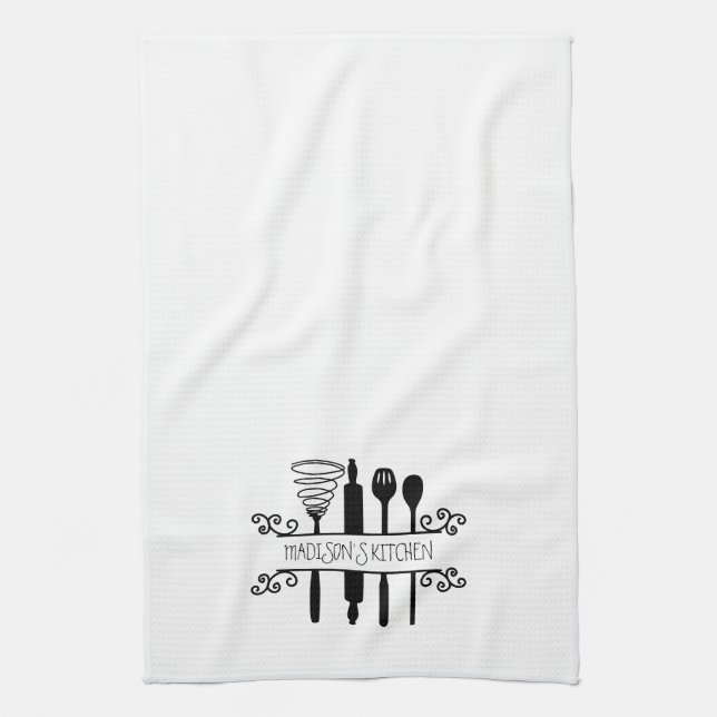 Custom Kitchen Utensils Whisk Rolling Pin Spatula Tea Towel (Vertical)