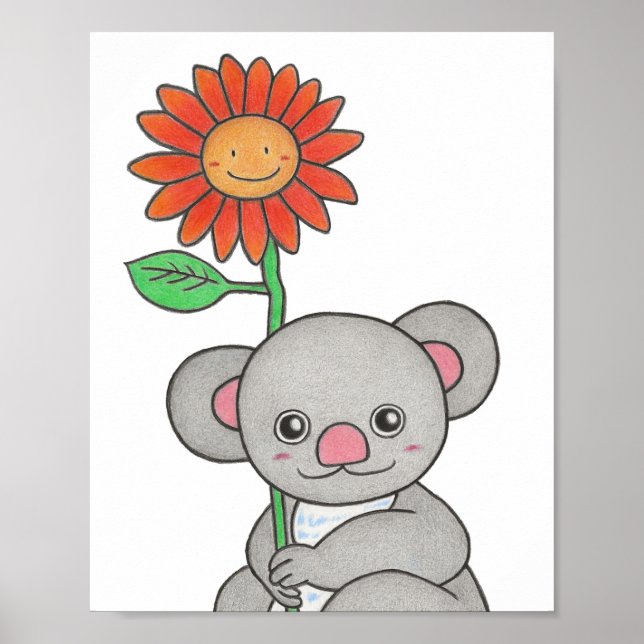 Custom koala and flower animal nursery poster (Front)