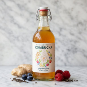 Custom Kombucha Botanical Bottle Label 