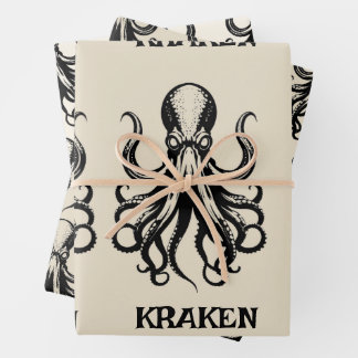 Custom Kraken Octopus Squid Name Personalised Wrapping Paper Sheet