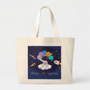 Custom Label & Cute Space Astronaut Large Tote Bag