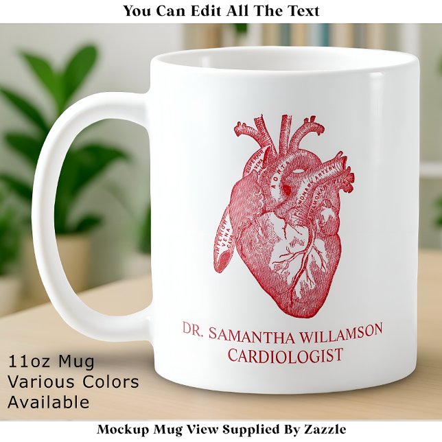Custom Labelled Vintage Anatomical Heart, Red Coffee Mug (Creator Uploaded)