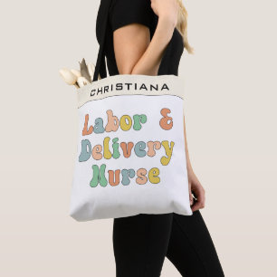 Custom Labour and Delivery Nurse Groovy Retro Tote Bag