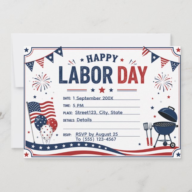 Custom Labour Day BBQ Party Invitation | Patriotic (Front)