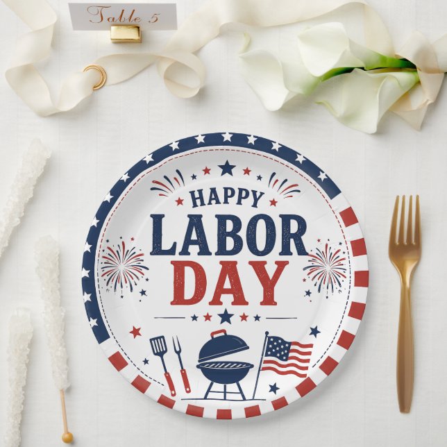 Custom Labour Day Paper Plates for Patriotic BBQ  (Wedding)