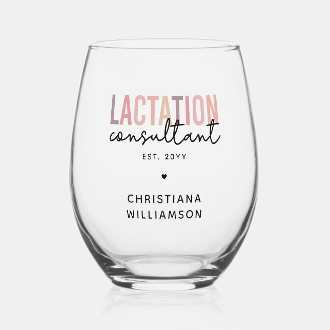 Custom Lactation Consultant Specialist IBCLC Stemless Wine Glass (Front)
