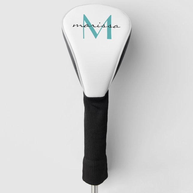 Custom Ladies Teal Name Monogram Golf Head Cover (Front)