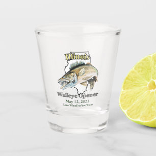 Custom Lake and Date Illinois Walleye Opener Shot Glass