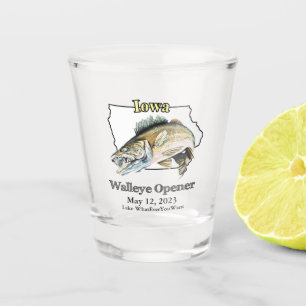 Custom Lake and Date Iowa Walleye Opener Shot Glass