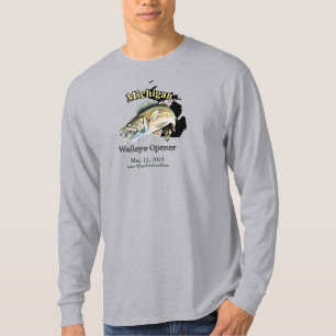 Custom Lake and Date Michigan Walleye Opener T-Shirt