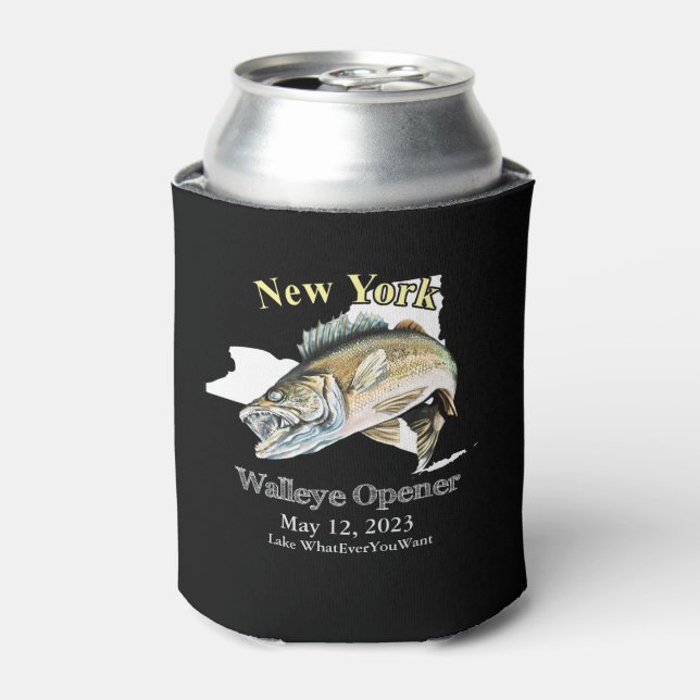  Custom Lake and Date New York Walleye Opener Can  Cooler (Can Front)