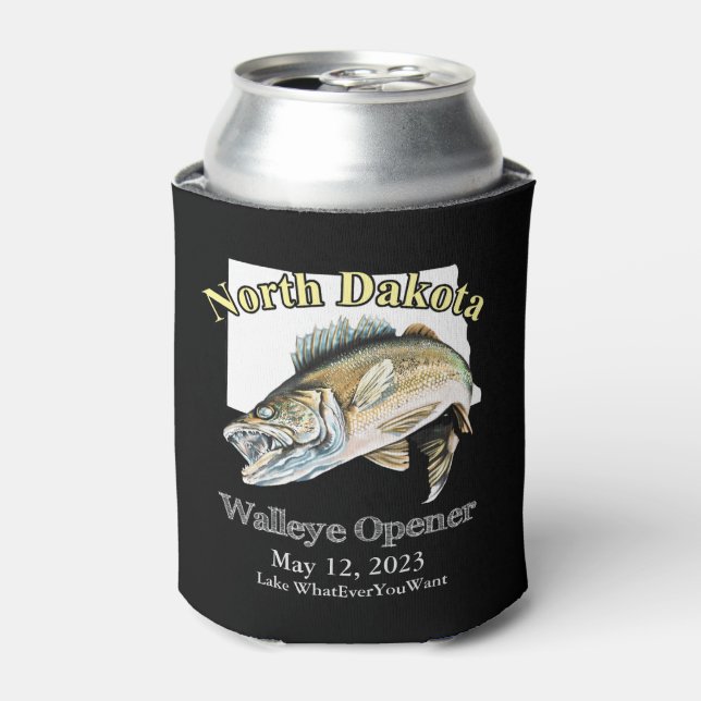  Custom Lake and Date North Dakota Walleye Opener  Can Cooler (Can Front)