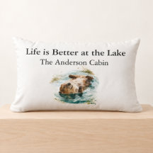 Custom Lake Cabin Otter Watercolor Cottage