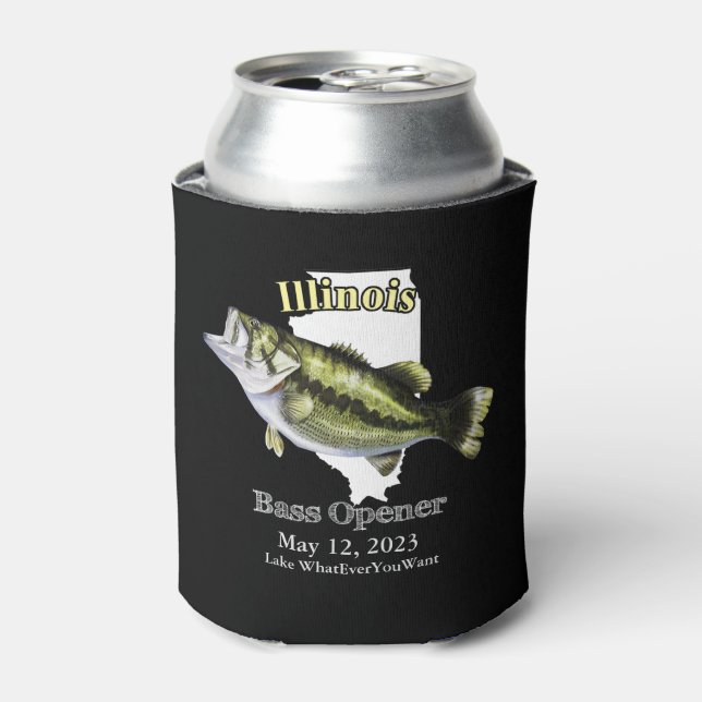 Custom Lake/Date Illinois Bass Opener Dark Can Cooler (Can Front)
