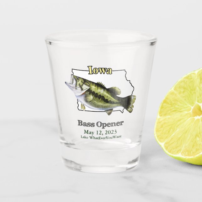 Custom Lake/Date Iowa Bass Opener Shot Glass (Front)