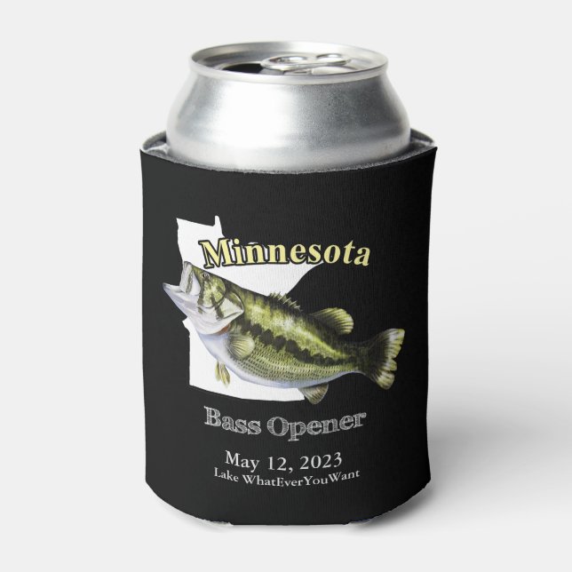 Custom Lake/Date Minnesota Bass Opener Dark Can Cooler (Can Front)