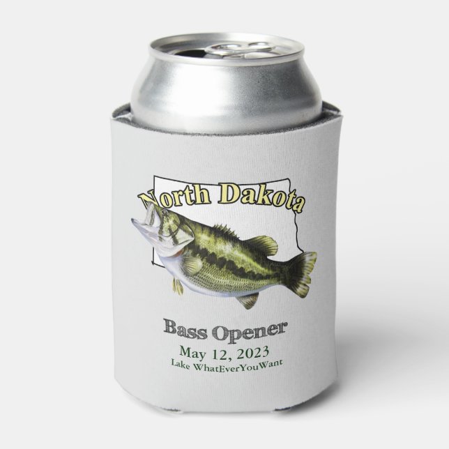 Custom Lake/Date North Dakota Bass Opener Light Can Cooler (Can Front)