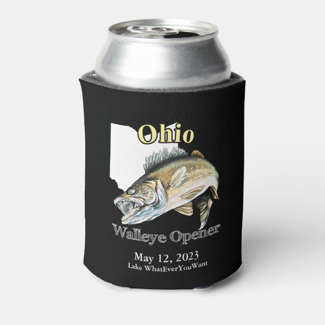 Custom Lake/Date Ohio Walleye Opener Dark Can Cooler (Can Back)